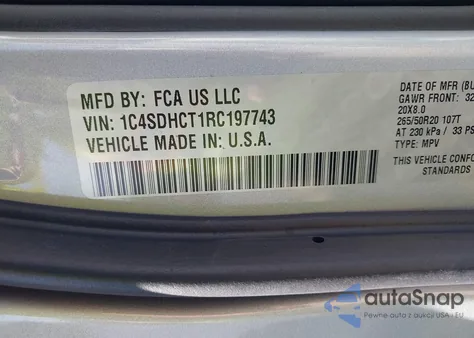 2024 Dodge Durango R/T Plus Rwd z USA, uszkodzony, nr VIN 1C4SDHCT1RC197743